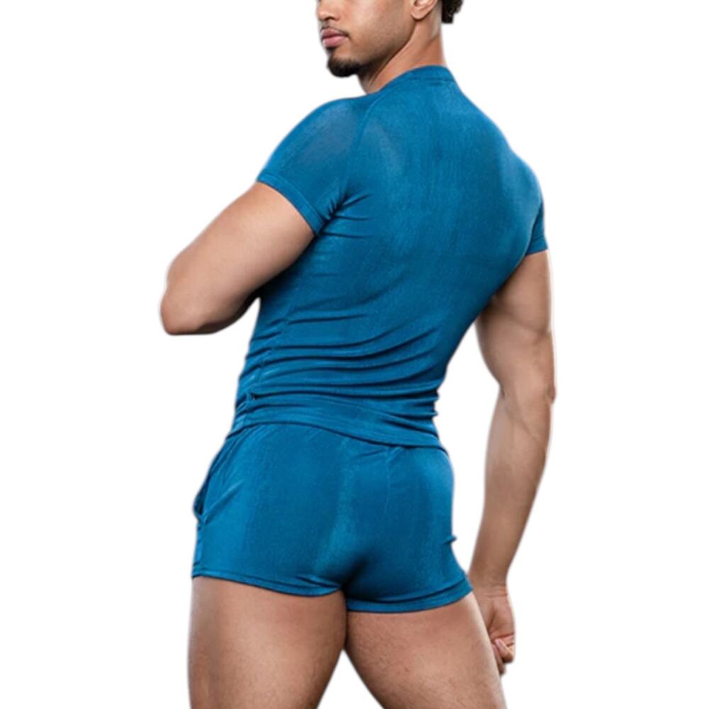 Andrew Christian Sensual Rib Ragland Tee Large Teal - Picture 4 of 7